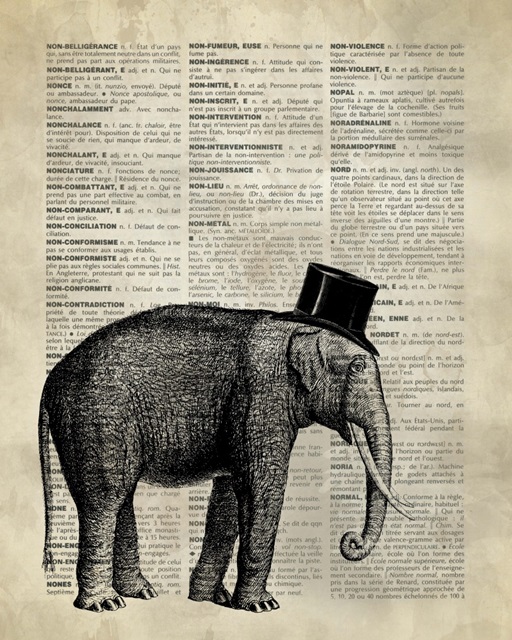 Vintage Dictionary Art: Elephant