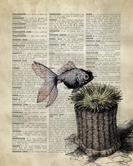 Vintage Dictionary Art: Fish and Anemone