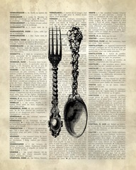 Vintage Dictionary Art: Spoon and Fork