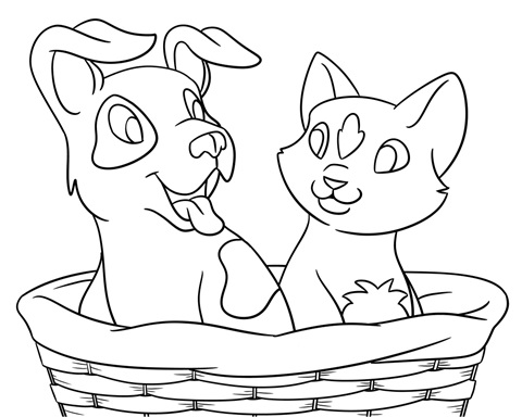 Puppy and Kitten Children's coloring page