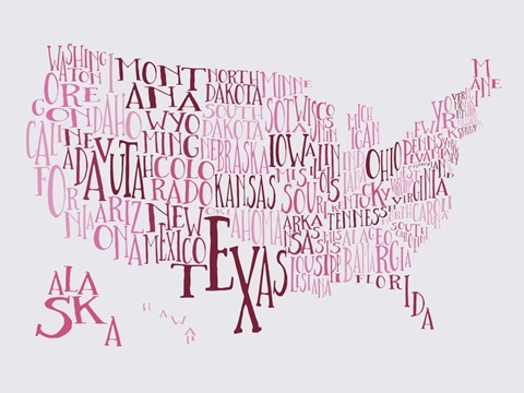 Bubble Gum US Typography Map