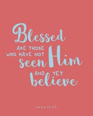 John 20:29 - Scripture Art in Teal and Coral