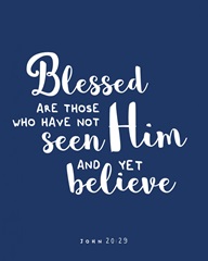 John 20:29 - Scripture Art in White and Navy