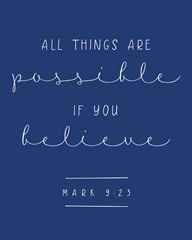 Mark 9:23 - Scripture Art in White and Navy
