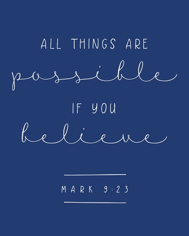 Mark 9:23 - Scripture Art in White and Navy