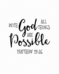Matthew 19:26 - Scripture Art in Black and White