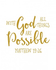 Matthew 19:26 - Scripture Art in Gold and White