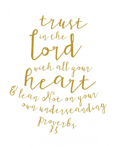 Proverbs 3:5 - Scripture Art in Gold and White
