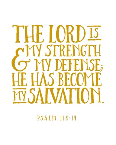Psalm 118:14 - Scripture Art in Gold and White