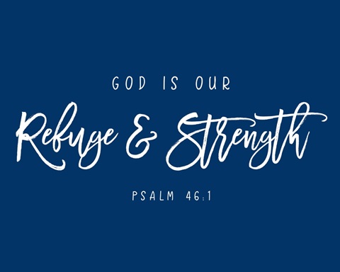 Psalm 46:1 - Scripture Art in White and Navy