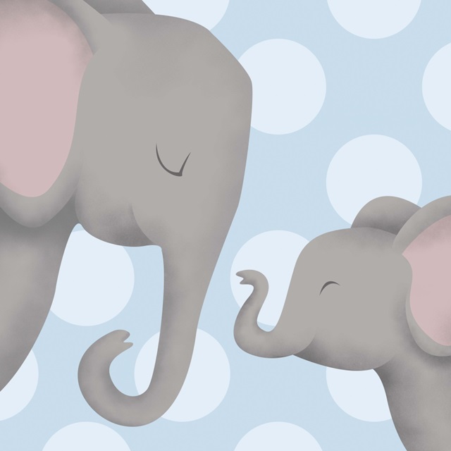 Elephant Mommy and Baby on Blue