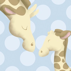Giraffe Mommy and Baby on Blue