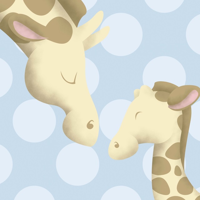 Giraffe Mommy and Baby on Blue