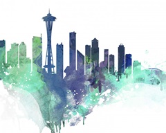 Seattle Watercolor Cityscape II