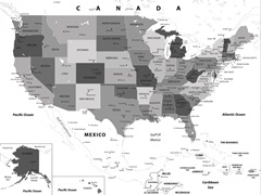 US Map - Black and White, Modern Text