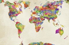 Watercolor World Map with Borders