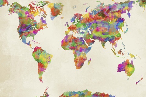 Watercolor World Map with Borders