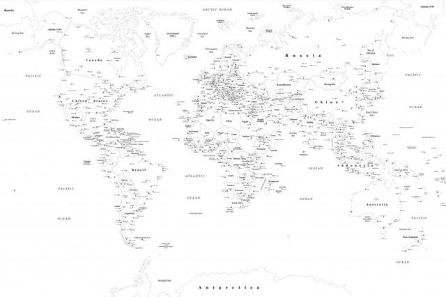 World Map - Outlines, Classic Text