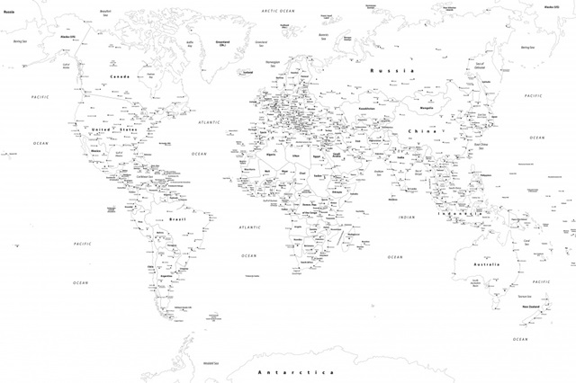 World Map - Outlines, Modern Text