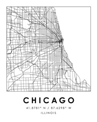Black and White Minimal City Map Of Chicago