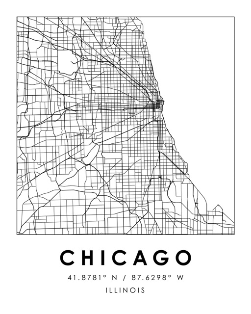 Black and White Minimal City Map Of Chicago