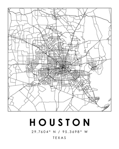 Black and White Minimal City Map Of Houston