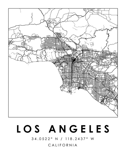 Black and White Minimal City Map Of Los Angeles