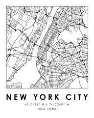 Black and White Minimal City Map Of New York City