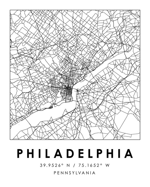 Black and White Minimal City Map Of Philadelphia