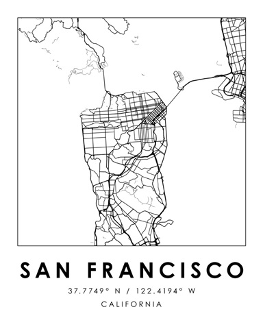 Black and White Minimal City Map Of San Francisco