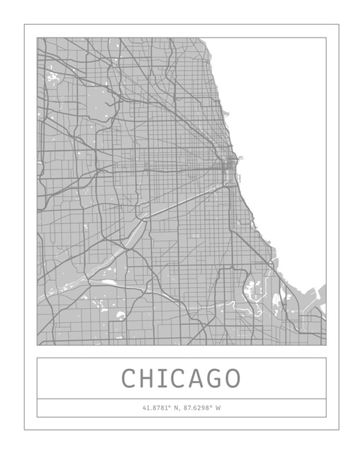 Gray Minimal City Map Of Chicago