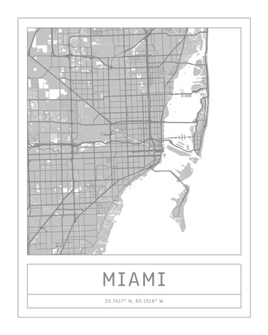 Gray Minimal City Map Of Miami