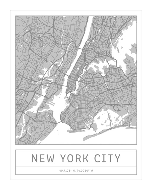 Gray Minimal City Map Of New York City