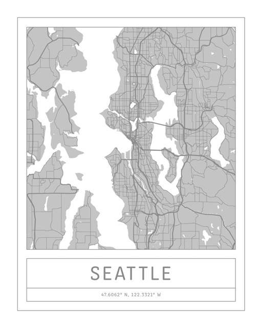 Gray Minimal City Map Of Seattle