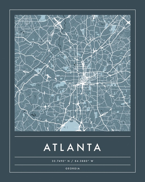 Navy Minimal City Map Of Atlanta