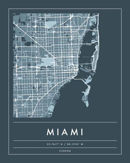 Navy Minimal City Map Of Miami