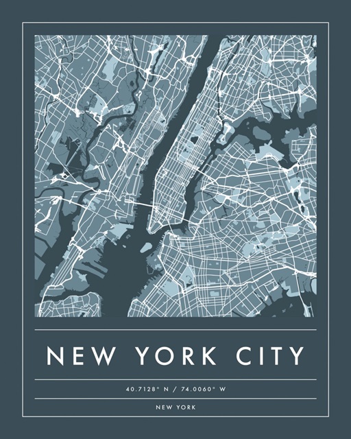 Navy Minimal City Map Of New York City