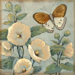 Butterfly and Hollyhocks I