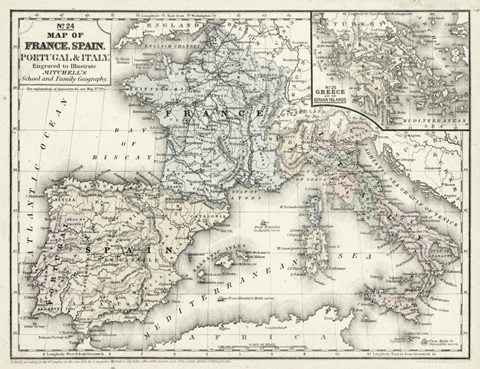 Mitchell's Map of France, Spain and Italy