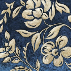 Indigo and Cream Brocade I