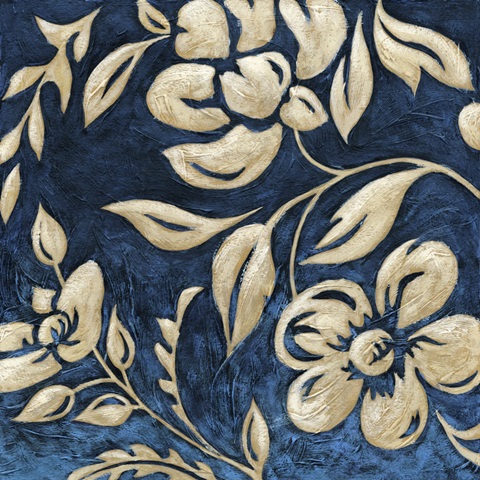 Indigo and Cream Brocade I