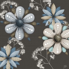 Blue Floral on Sepia I
