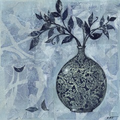 Ornate Vase with Indigo Leaves I