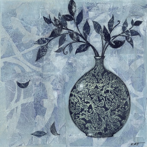 Ornate Vase with Indigo Leaves I