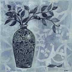 Ornate Vase with Indigo Leaves II