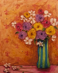 Bouquet in Striped Vase