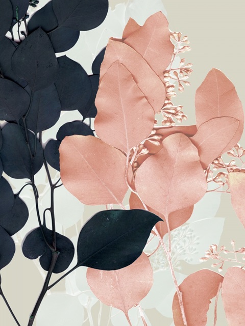 Indigo and Blush Leaves II