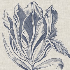Indigo Floral on Linen I