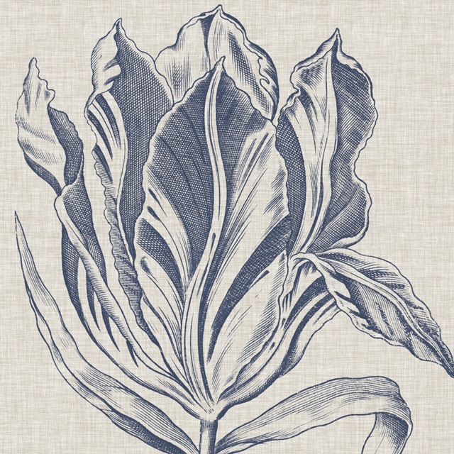 Indigo Floral on Linen I