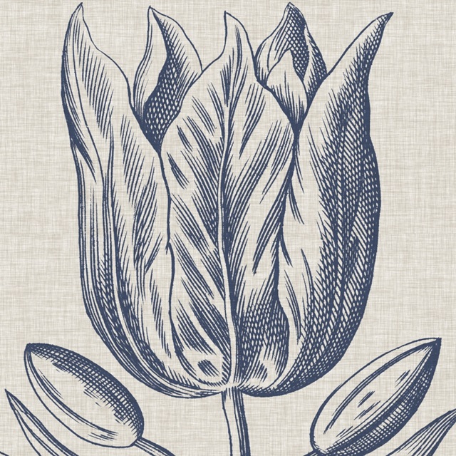 Indigo Floral on Linen VI